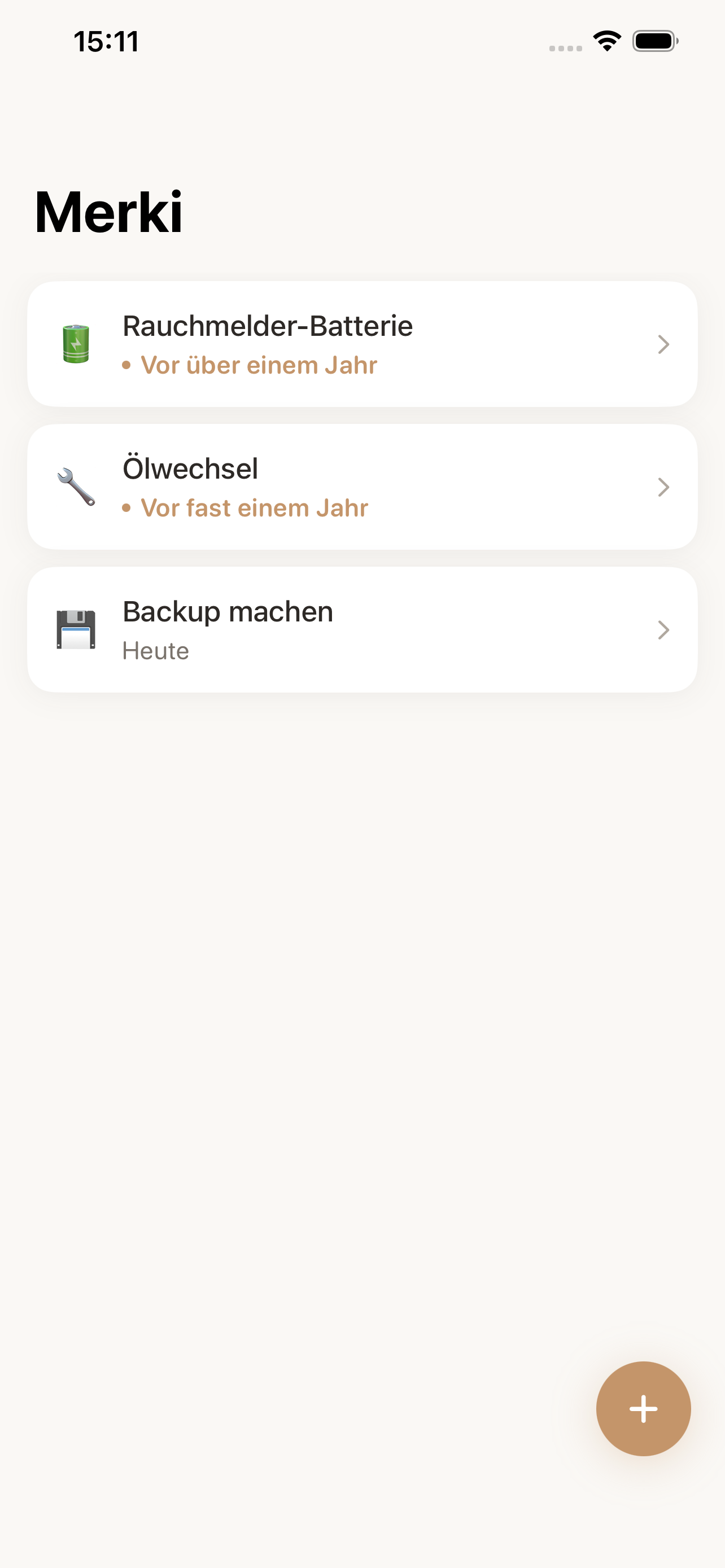 Merki Hauptliste – Deine Einträge auf einen Blick