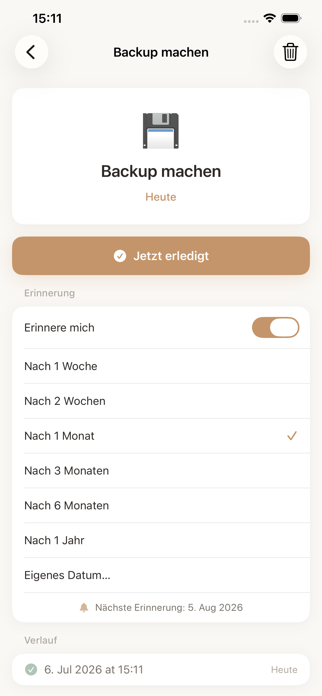 Merki Detail – Erinnerung einstellen